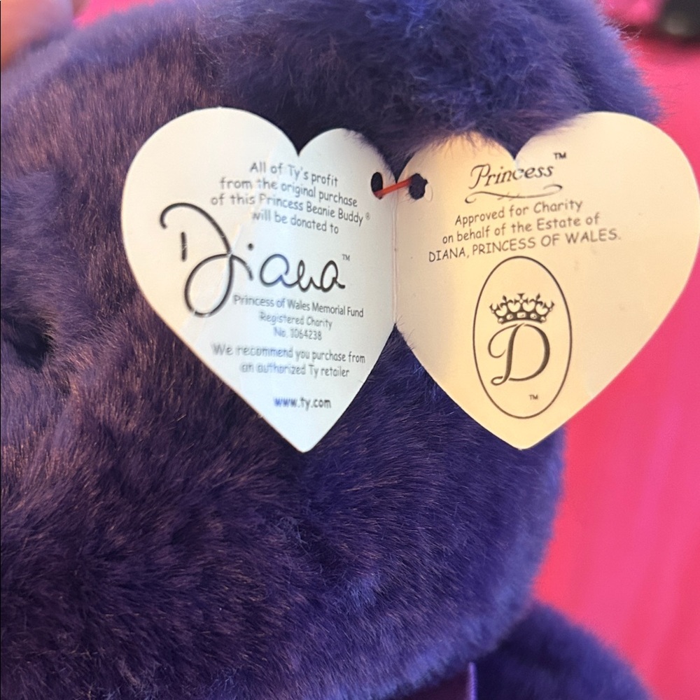 Ty Beanie Baby Princess Diana Deep Purple Plush Bear with Ribbon - Picture 4 of 6